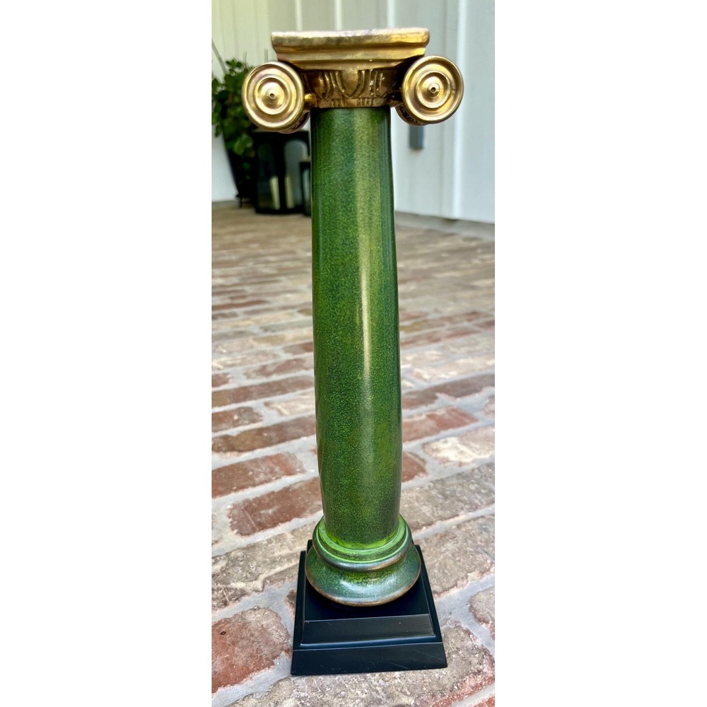 Vintage 1960s MCM Hollywood Regency Iron & Brass Faux Marble Candlestick Holder. - Picture 5 of 11